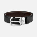 REVERSIBLE BLACK/BROWN LEATHER BELT 30 MM WITH HORSESHOE BUCKLE - 114412