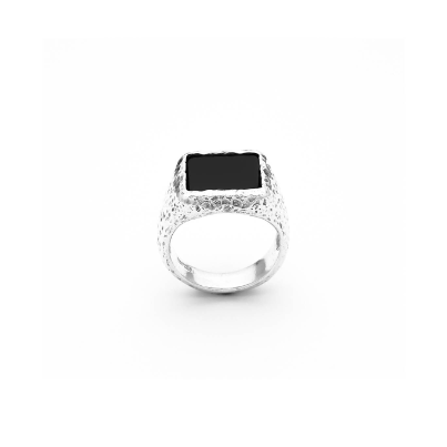 Large Onyx Square Hammered Ring for men - 11643