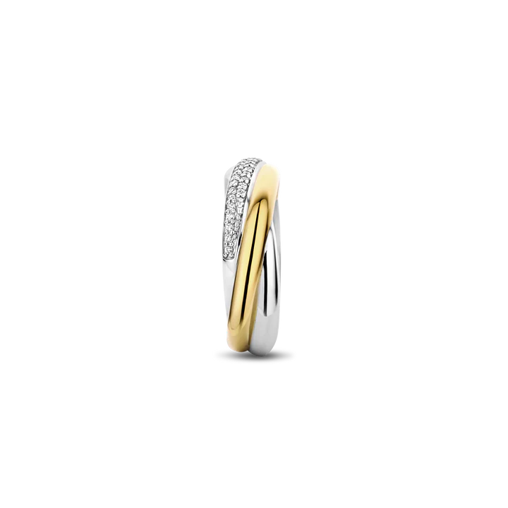 Anello TI SENTO MILANO a fascia, ad intreccio, in argento dorato e zirconi - 12343ZY