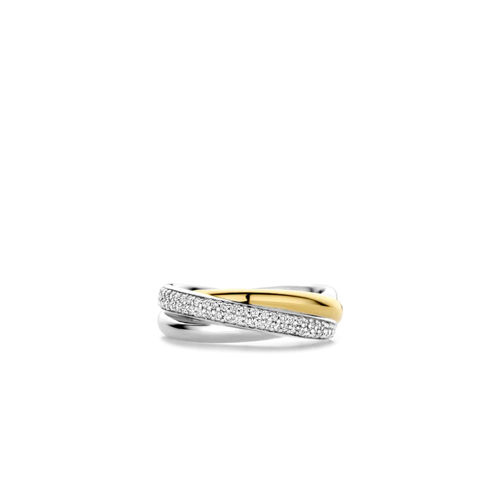 Anello TI SENTO MILANO a fascia, ad intreccio, in argento dorato e zirconi - 12343ZY