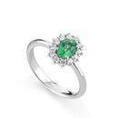 Anello Buonocore in oro bianco 18kt, smeraldo e giro di diamanti, 1.00ct di smeraldo - 1236A01MW