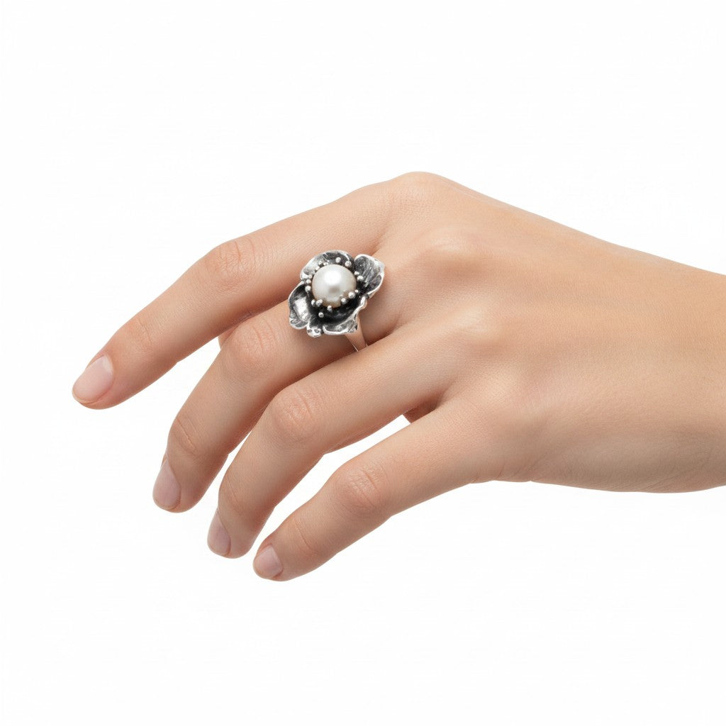 Anello Giovanni raspini in argento, magnolia grande - 12635