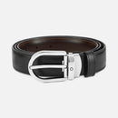 REVERSIBLE BLACK/BROWN LEATHER BELT 30 MM WITH HORSESHOE BUCKLE - 128135
