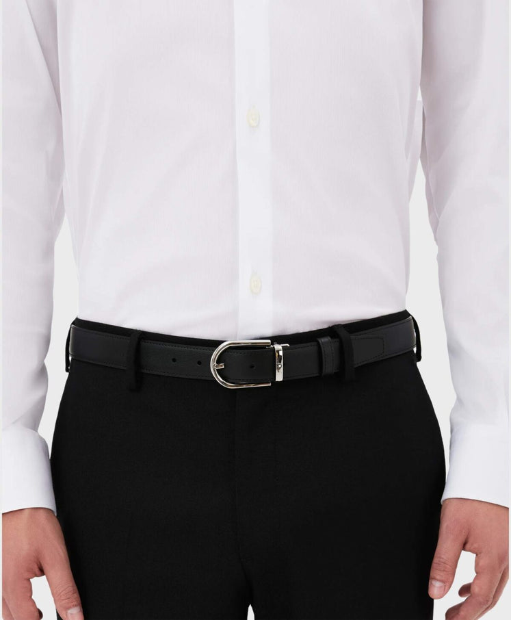 Cintura MONTBLANC reversibile in pelle nera/marrone 30 mm con fibbia a ferro di cavallo - 128757