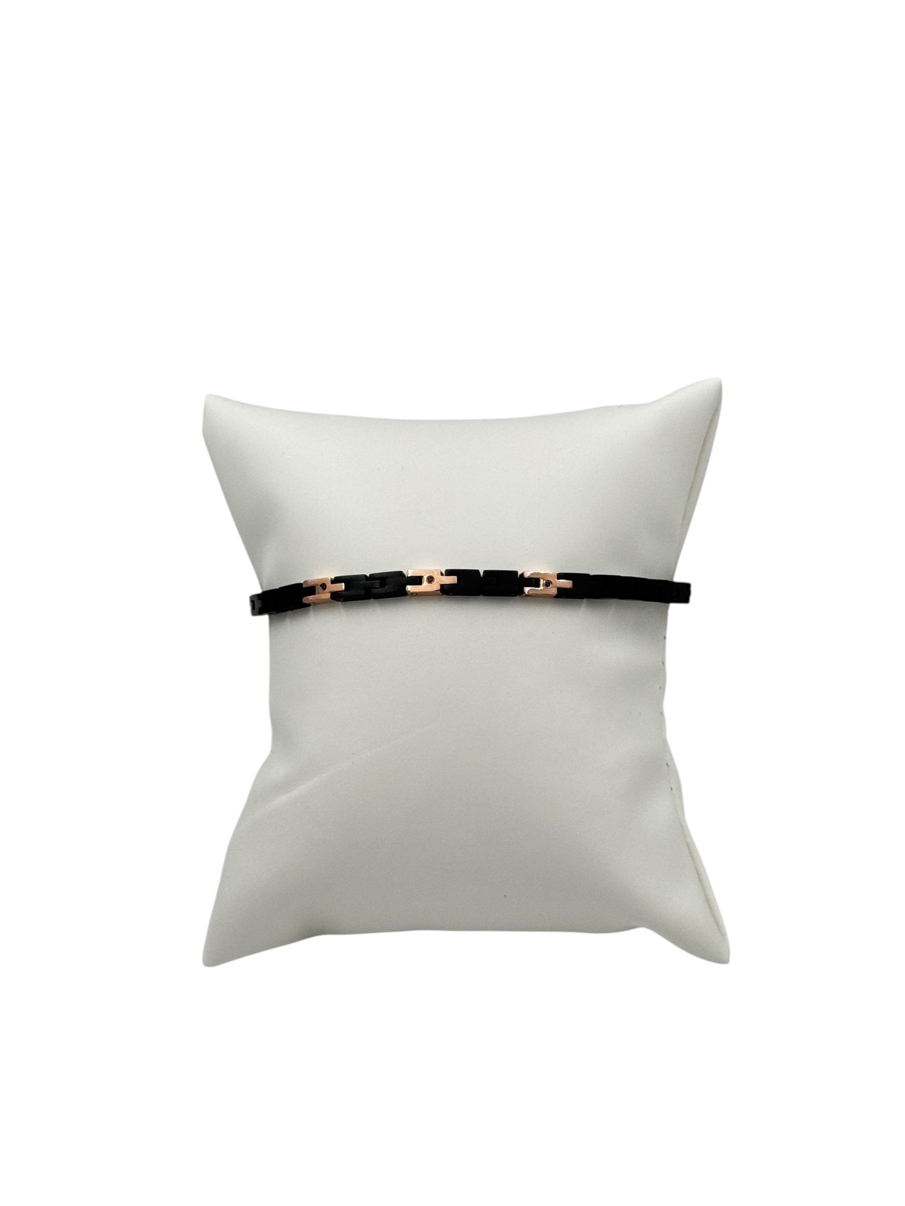Bracciale Zancan in acciaio con trattamento pvd nero e dettagli color oro rosa - UHB102