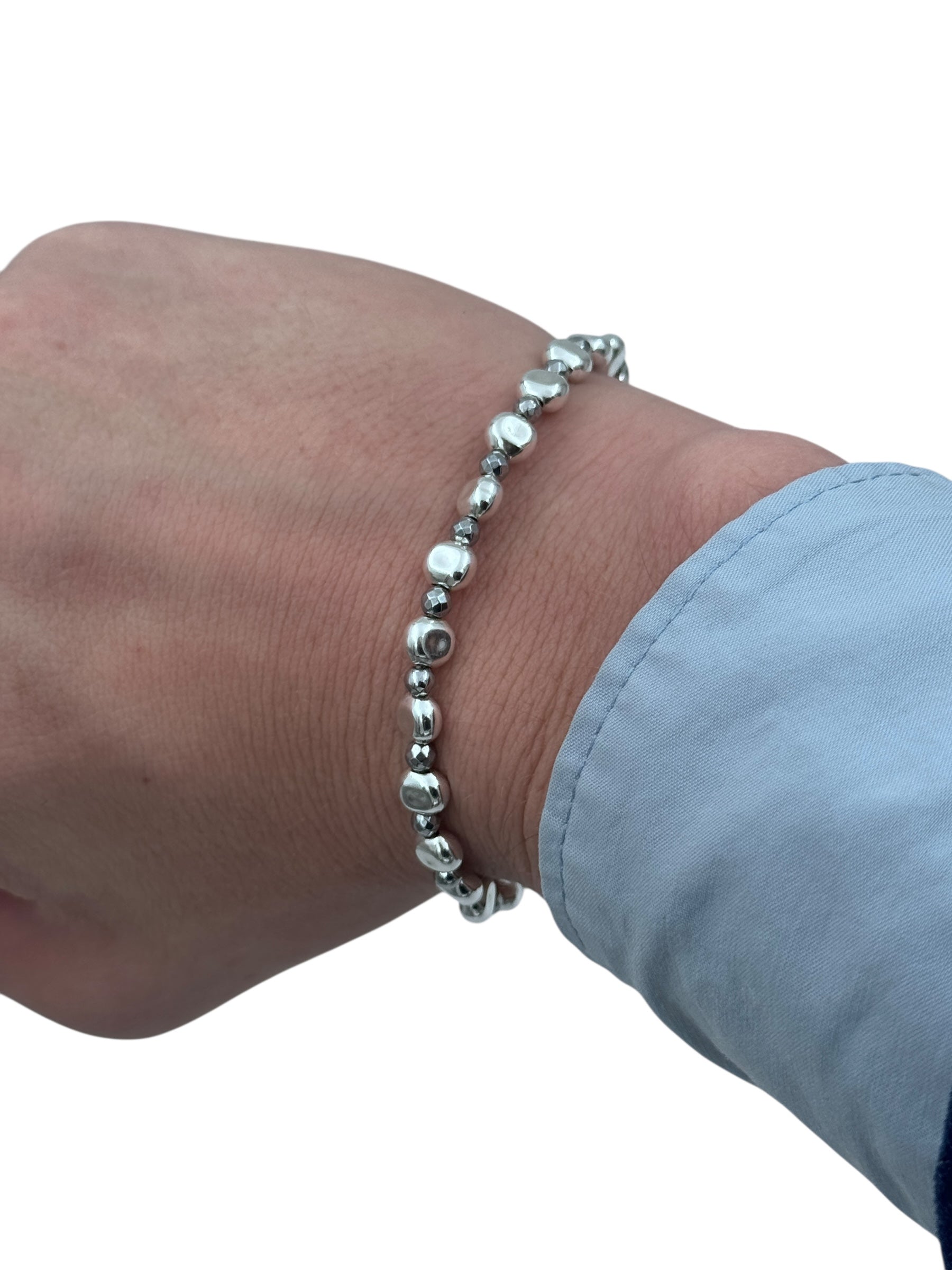Bracciale Spadarella in argento con pietre, ematite chiara (grigio perlato chiaro) - SPBR681