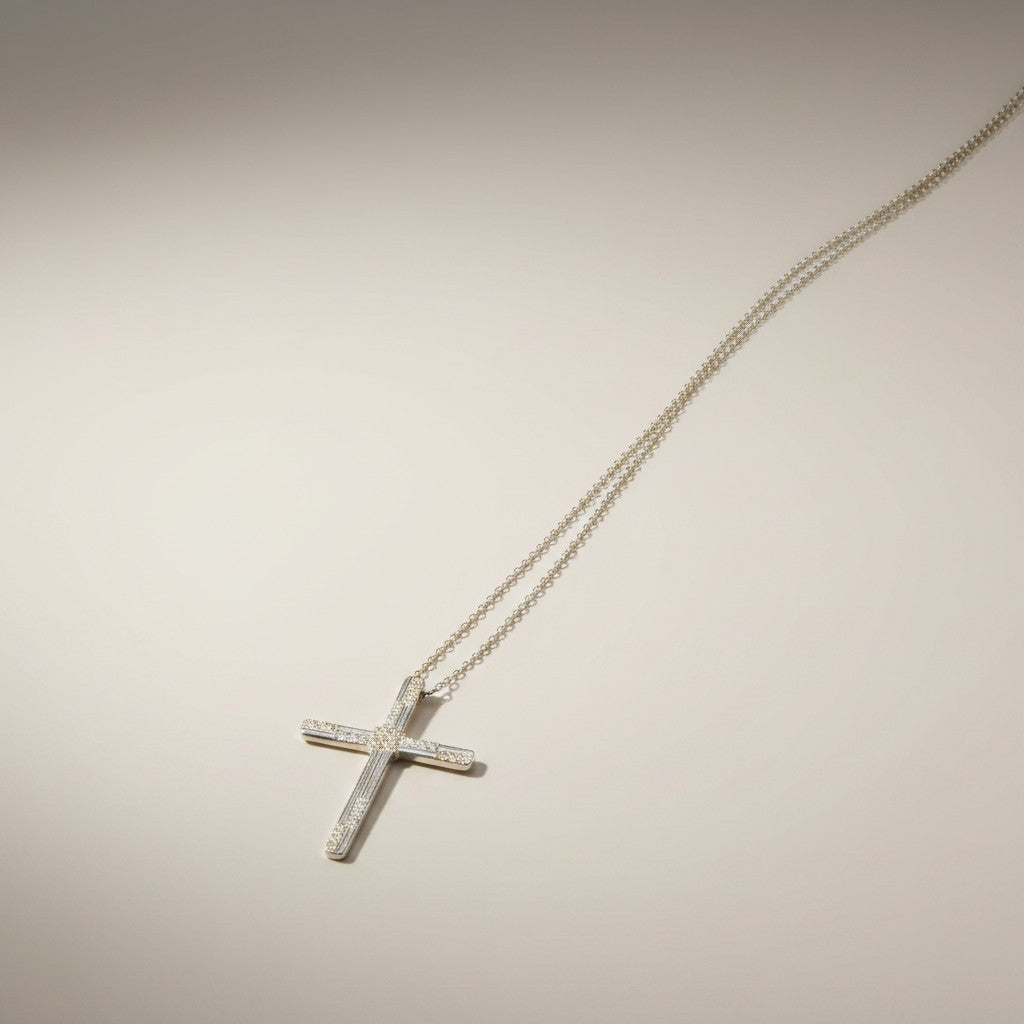 girocollo oro bianco croce e diamanti, 0.22ct - GBX39914