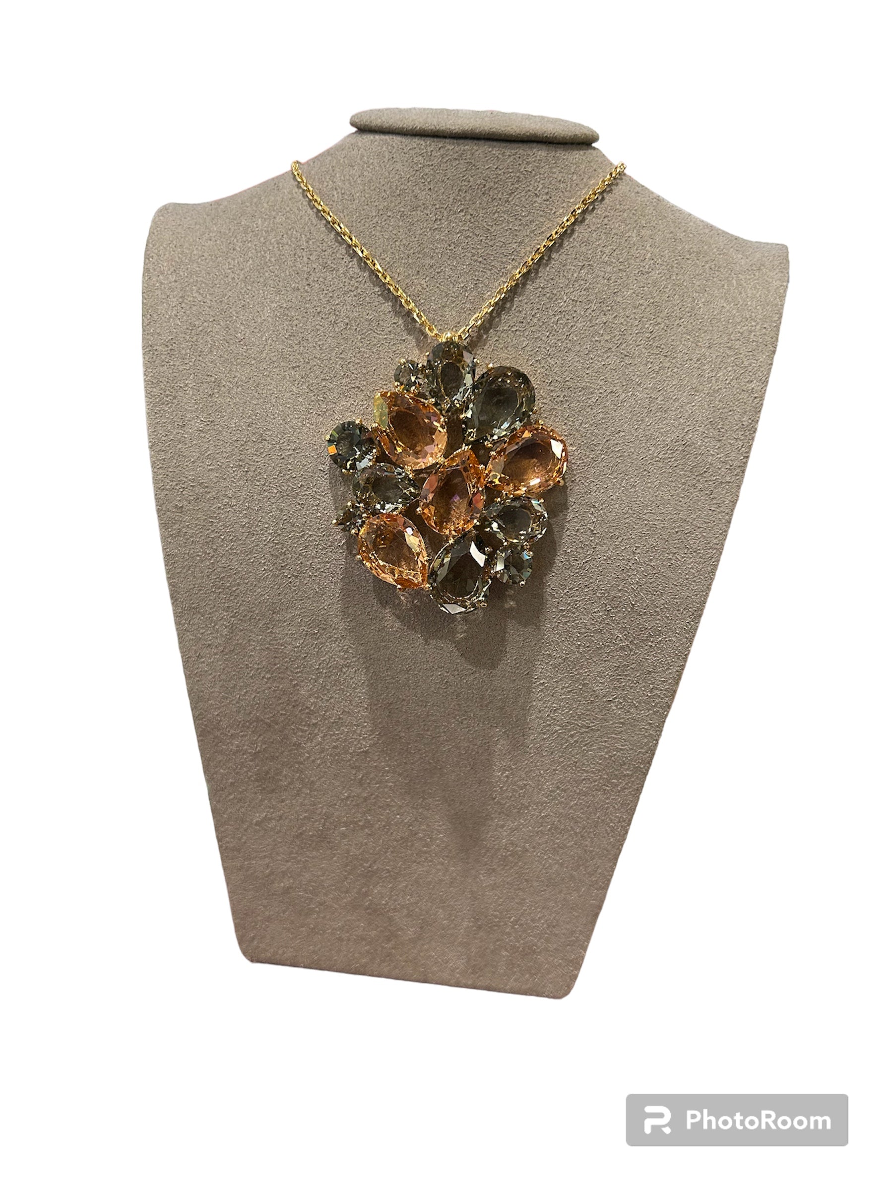 IL Mio Re - Long collier en bronze doré avec pendentif médaillon avec pierres de couleur fumée - ILMIORE CL 059 FUME'
