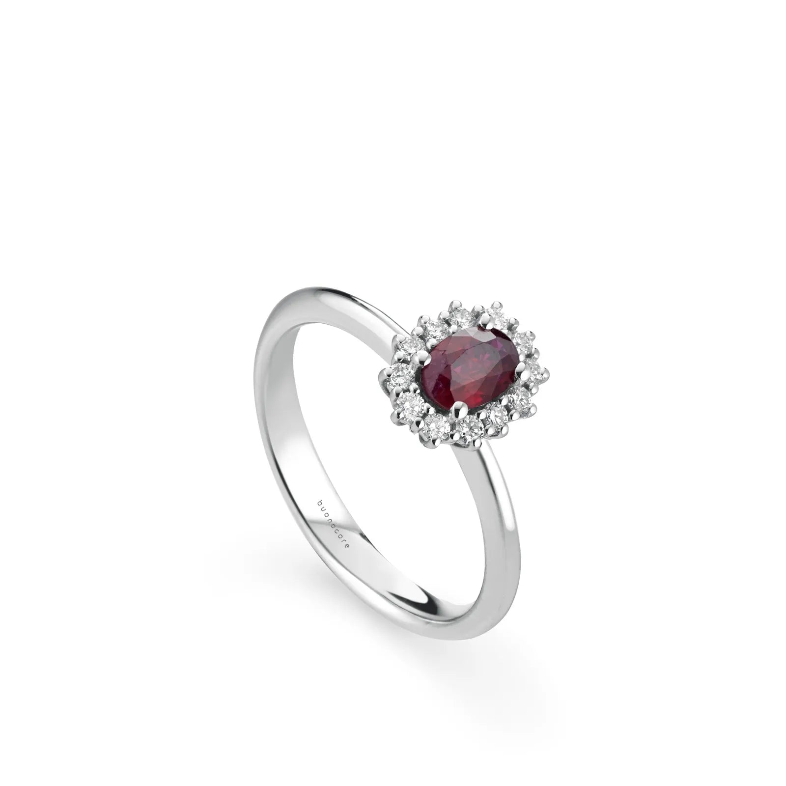 Anello FOREVER, in oro bianco, rubino, e giro di diamanti, 0.59ct di rubini - 1617A02MW