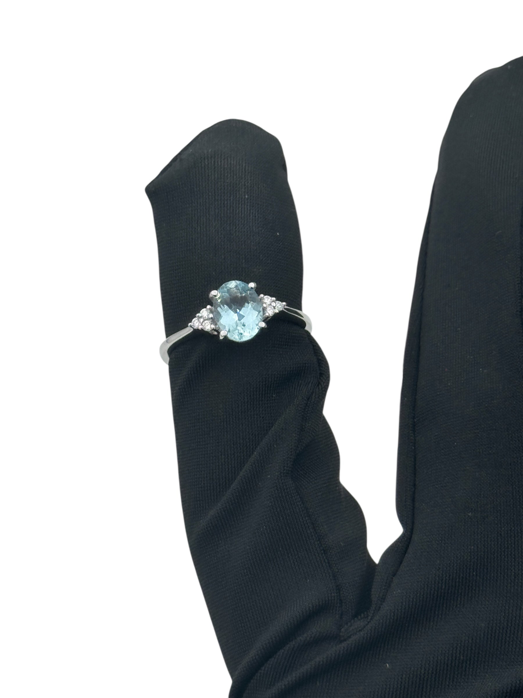 Diana - Anello in oro bianco 18kt, acquamarina e diamanti - AN D.ACQM 12
