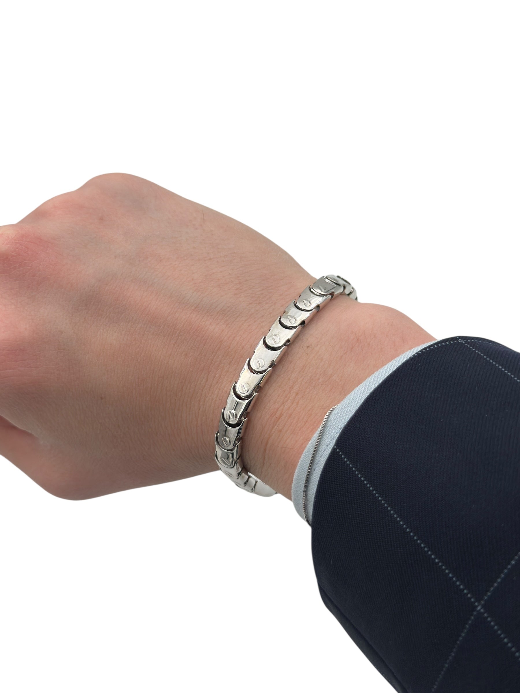 Bracciale Barakà in argento 925, maglia snake e diamante nero sulla chiusura - BR233002