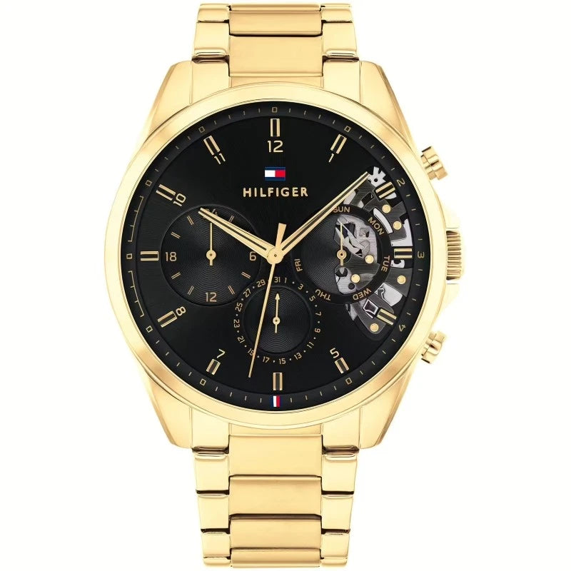Orologio cronografo da uomo Tommy Hilfiger, color oro e quadrante nero, 44mm - 1710447