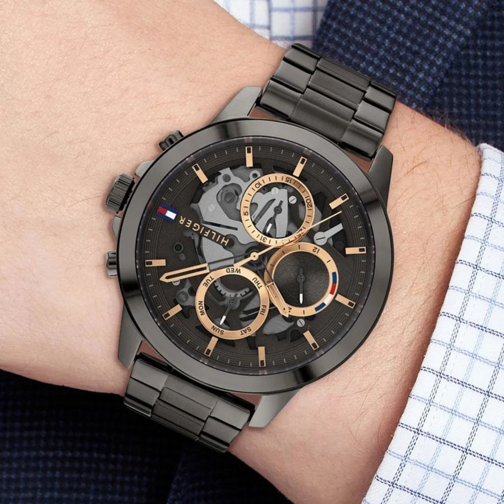 Orologio cronografo scheletrato da uomo Tommy Hilfiger, collezione Henry, 44mm - 1710479