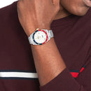 Orologio Tommy Hilfiger, ghiera bicolore rosso e blu, quadrante bianco, automatico, 40mm - 1710551