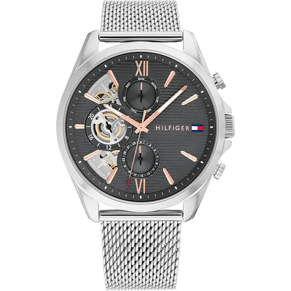 Orologio cronografo scheletrato da uomo Tommy Hilfiger, quadrante antracite, 44mm - 1710646