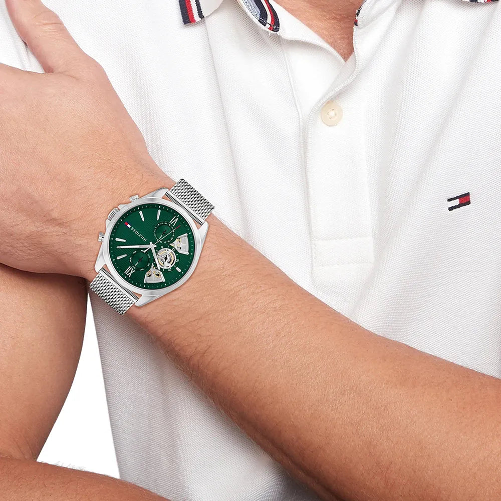 Orologio cronografo da uomo Tommy Hilfiger, quadrante verde, 44mm - 1710647
