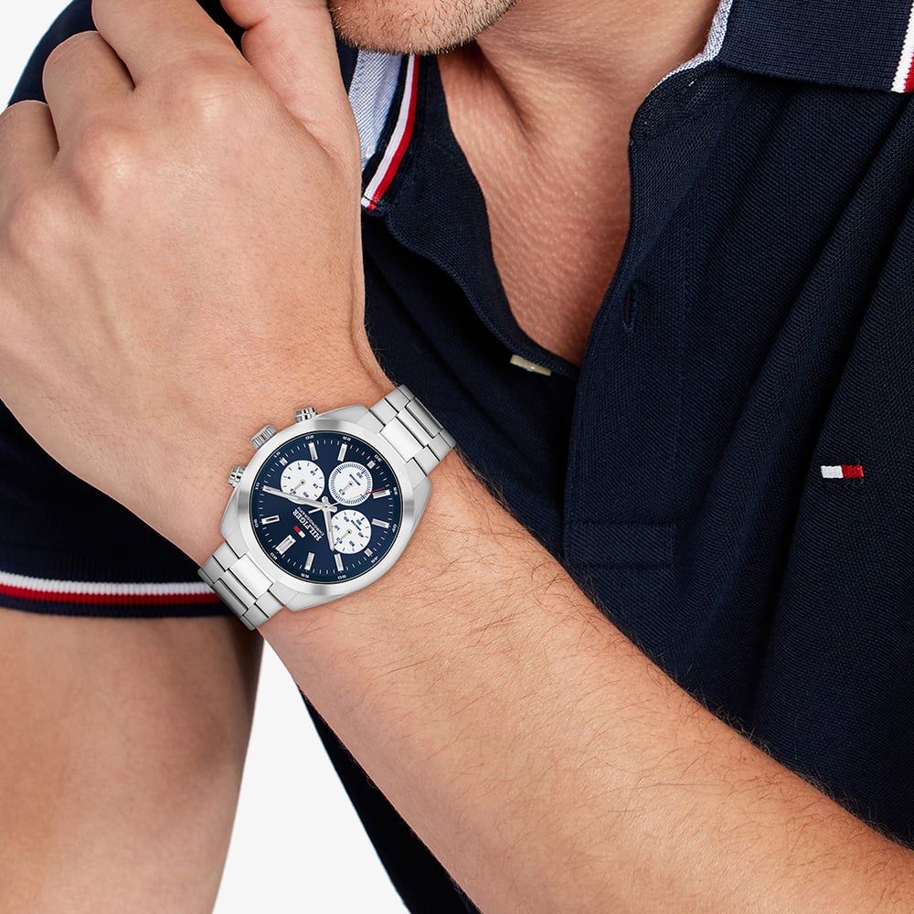 Orologio cronografo da uomo Tommy Hilfiger, collezione Hudson, quadrante blu, 40mm - 1710722