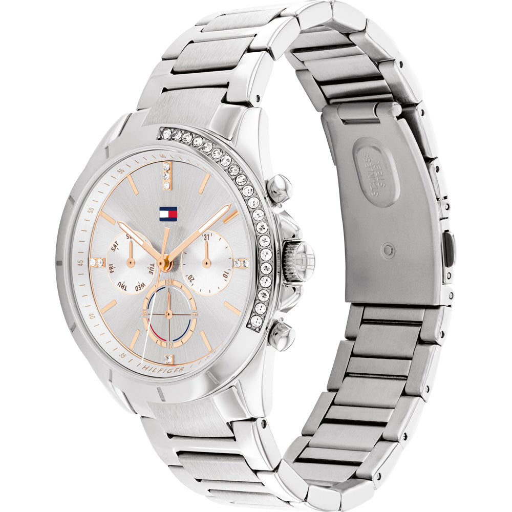 Orologio Tommy Hilfiger Silver ladies con cristalli e Day-Date, collezione Kennedy, 38mm - 1782384