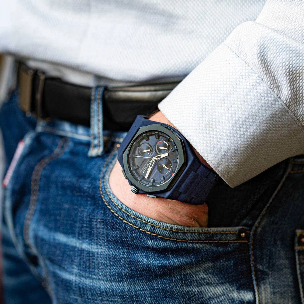 Orologio cronografo unisex Tommy Hilfiger, collezione Neo, cinturino in caucciù e quadrante blu, 44mm - 1792122