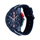 Orologio cronografo da uomo Tommy Hilfiger, COLLEZIONE Bank, quadrante blu e cinturino in caucciù, 46mm - 1792169