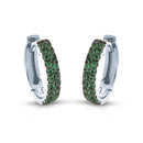 18 KT WHITE GOLD CIRCLE EARRINGS, TWO ROWS AND EMERALDS - 184O01EW