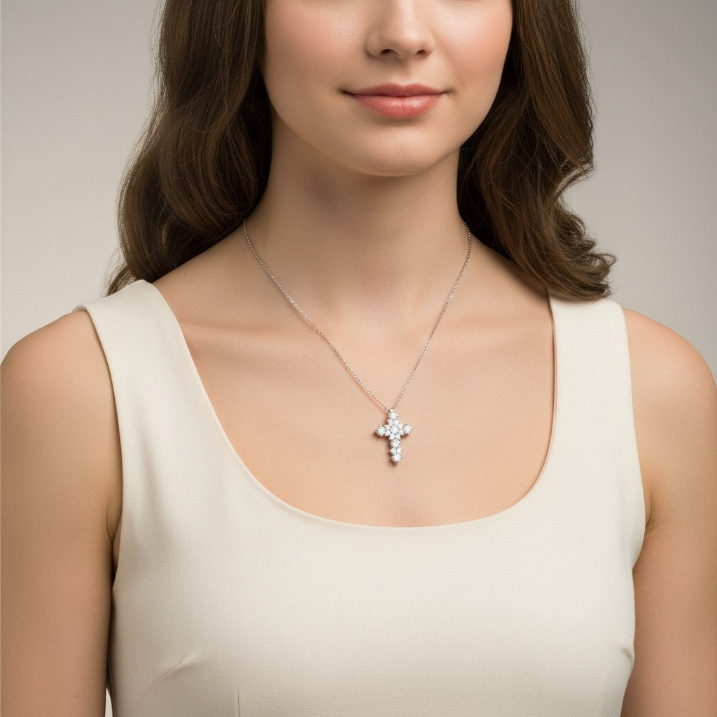 Collana Buonocore croce in oro bianco 18kt con diamanti bianchi, 0.64ct - 1876C01DW