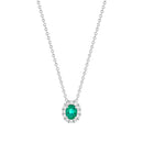 Collana Buonocore oro bianco 18kt pendente contorno diamanti bianchi con smeraldo ovale 4x3, 0.16ct di smeraldi - 1929C01MW