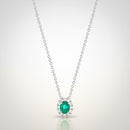 Collana Buonocore oro bianco 18kt pendente contorno diamanti bianchi con smeraldo ovale 4x3, 0.16ct di smeraldi - 1929C01MW