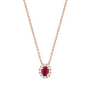 Collana Buonocore oro rosa 18KT pendente contorno di diamanti bianchi con rubino ovale 4x3, 0.23ct di rubini - 1929C03MP