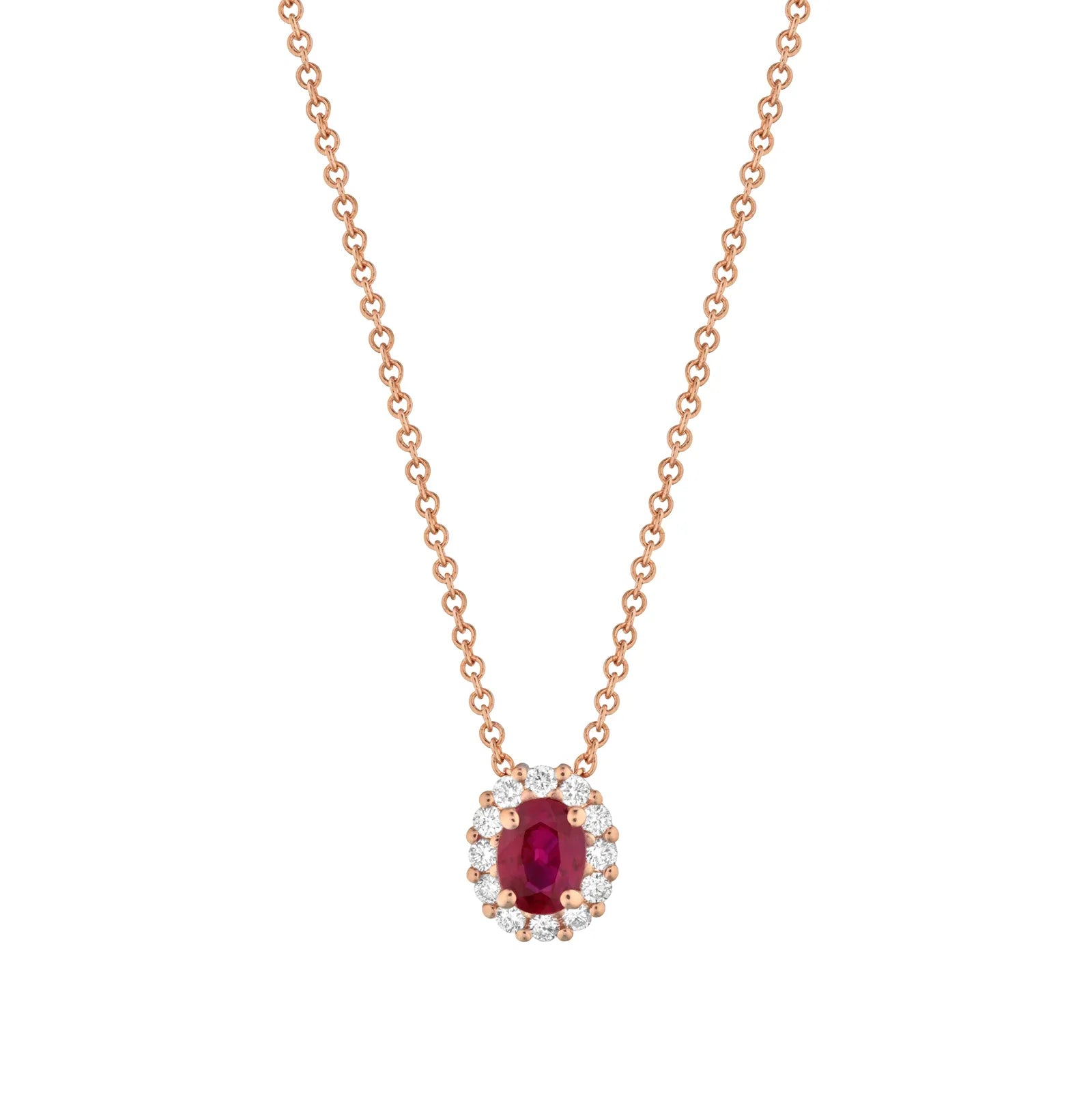 Collana Buonocore oro rosa 18KT pendente contorno di diamanti bianchi con rubino ovale 4x3, 0.23ct di rubini - 1929C03MP
