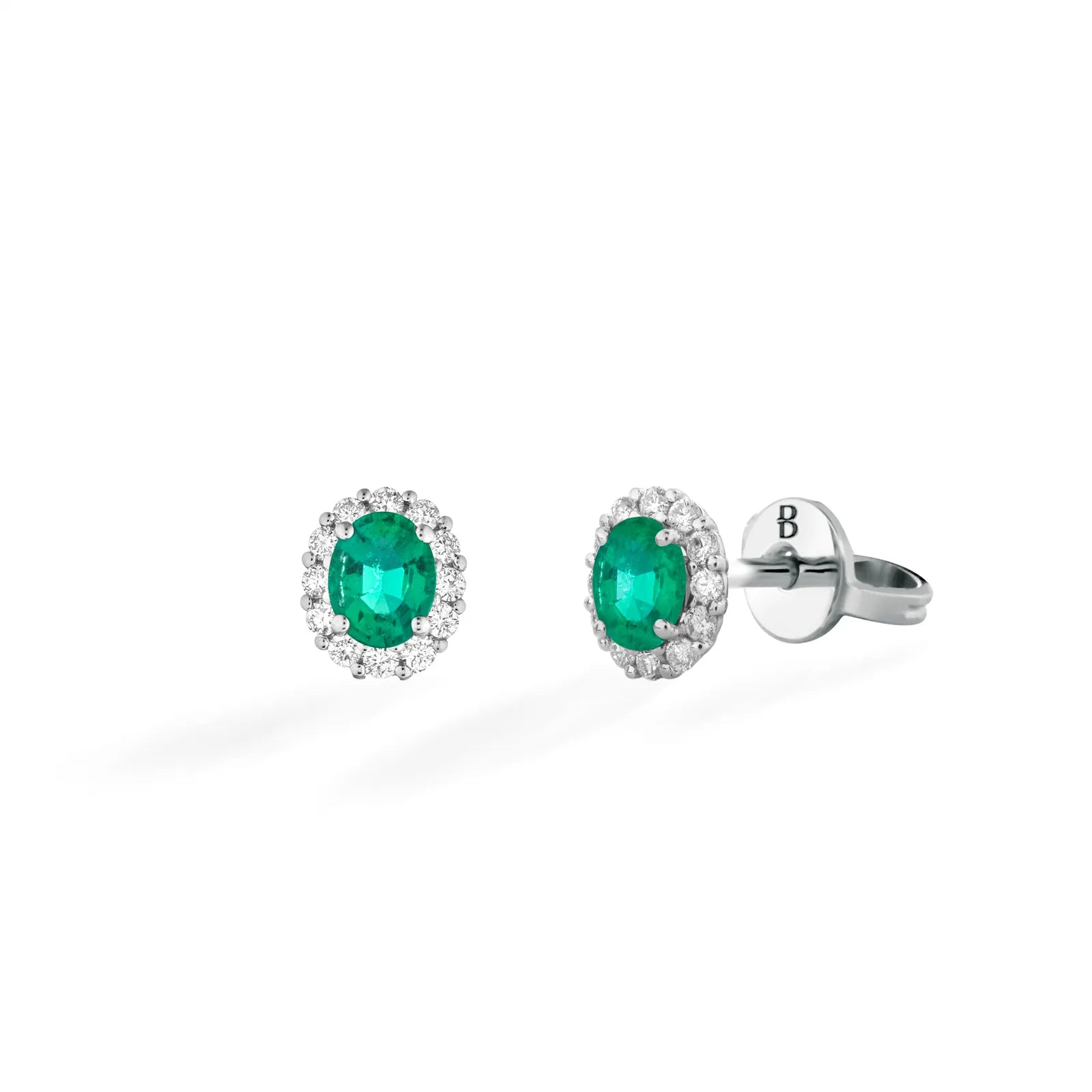 Orecchini Buonocore in oro bianco 18kt e contorno di diamanti bianchi con smeraldo ovale, 0.40ct di smeraldi - 1929O01MW