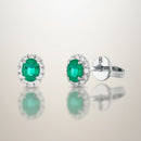 Orecchini Buonocore in oro bianco 18kt e contorno di diamanti bianchi con smeraldo ovale, 0.40ct di smeraldi - 1929O01MW