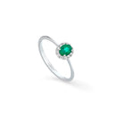 Anello Buonocore in oro bianco 18 kt e contorno di diamanti bianchi con smeraldo ovale, 0.28ct di smeraldi - 1930A01MW