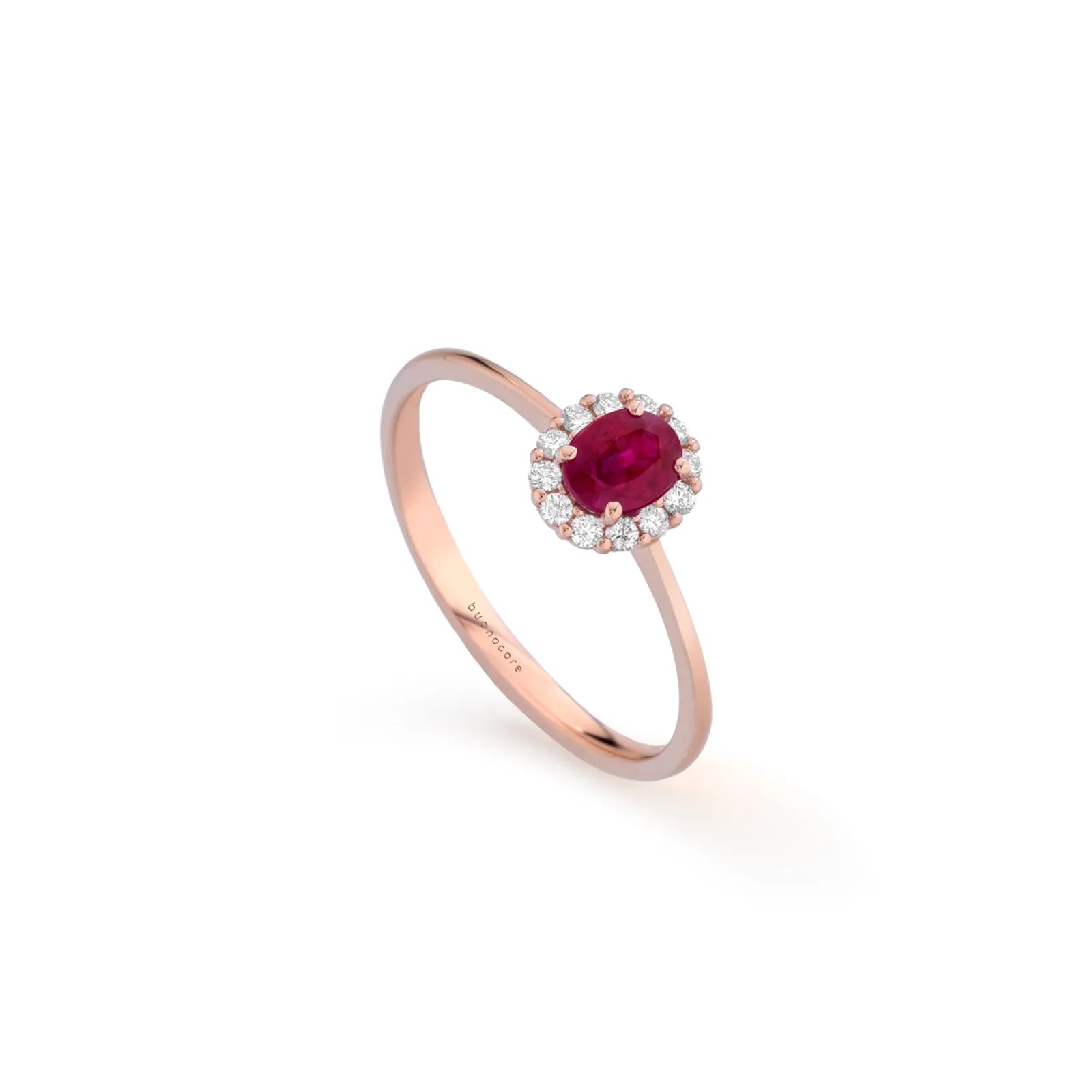 Anello Buonocore in oro rosa 18KT e contorno diamanti bianchi con rubino ovale, 0.41ct di rubino - 1930A03MP