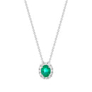 Collana Buonocore oro bianco 18kt pendente contorno diamanti bianchi con smeraldo ovale 5×4, 0.26ct di smeraldi - 1930C01MW