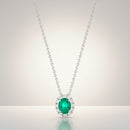 Collana Buonocore oro bianco 18kt pendente contorno diamanti bianchi con smeraldo ovale 5×4, 0.26ct di smeraldi - 1930C01MW