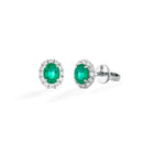 Orecchini Buonocore in oro bianco 18kt e contorno di diamanti bianchi con smeraldo ovale, 0.64ct di smeraldi - 1930O01MW