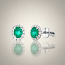 Orecchini Buonocore in oro bianco 18kt e contorno di diamanti bianchi con smeraldo ovale, 0.64ct di smeraldi - 1930O01MW