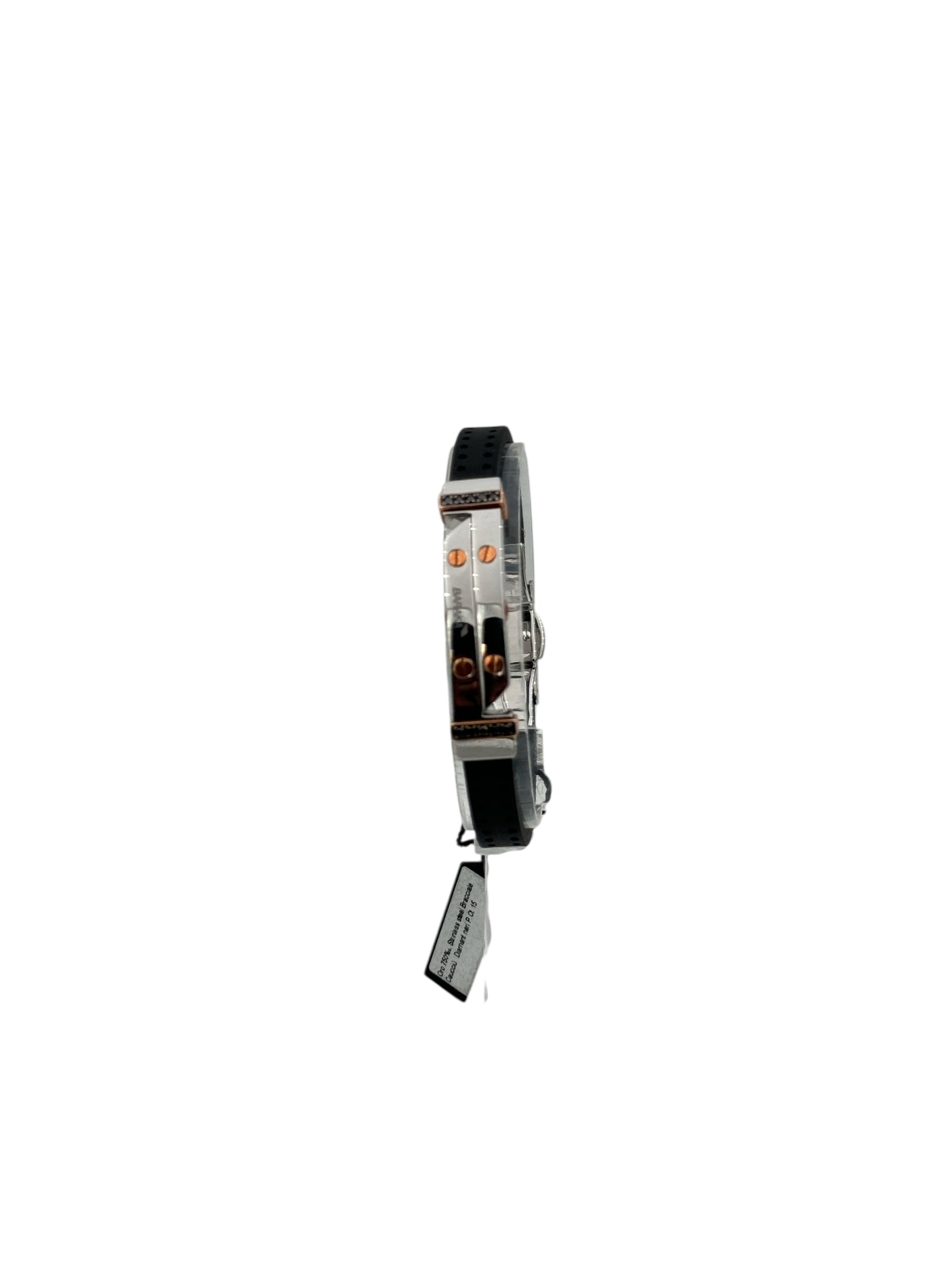 Bracciale Barakà in caucciu', acciaio, oro rosa 18kt e diamanti neri - BR263061