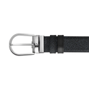 CINTURA MONTBLANC reversibile 35 mm in pelle blu tweed/nera con fibbia a ferro di cavallo - 198572