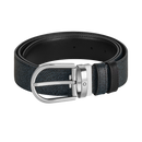 CINTURA MONTBLANC reversibile 35 mm in pelle blu tweed/nera con fibbia a ferro di cavallo - 198572