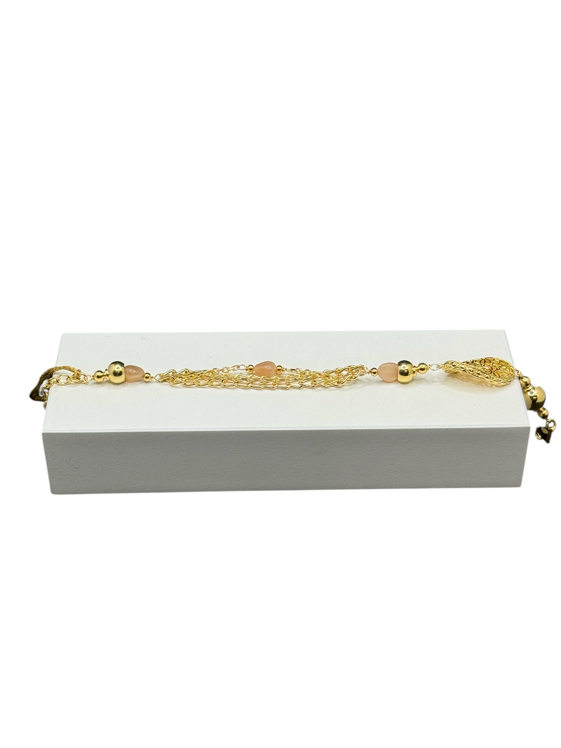 Bracciale a due fili in bronzo dorato e pietre rosa - LE FATE BR 004