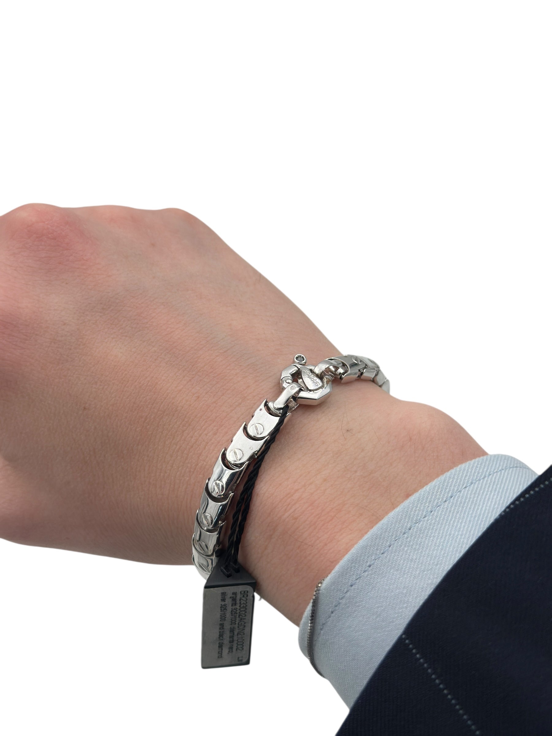 Bracciale Barakà in argento 925, maglia snake e diamante nero sulla chiusura - BR233002
