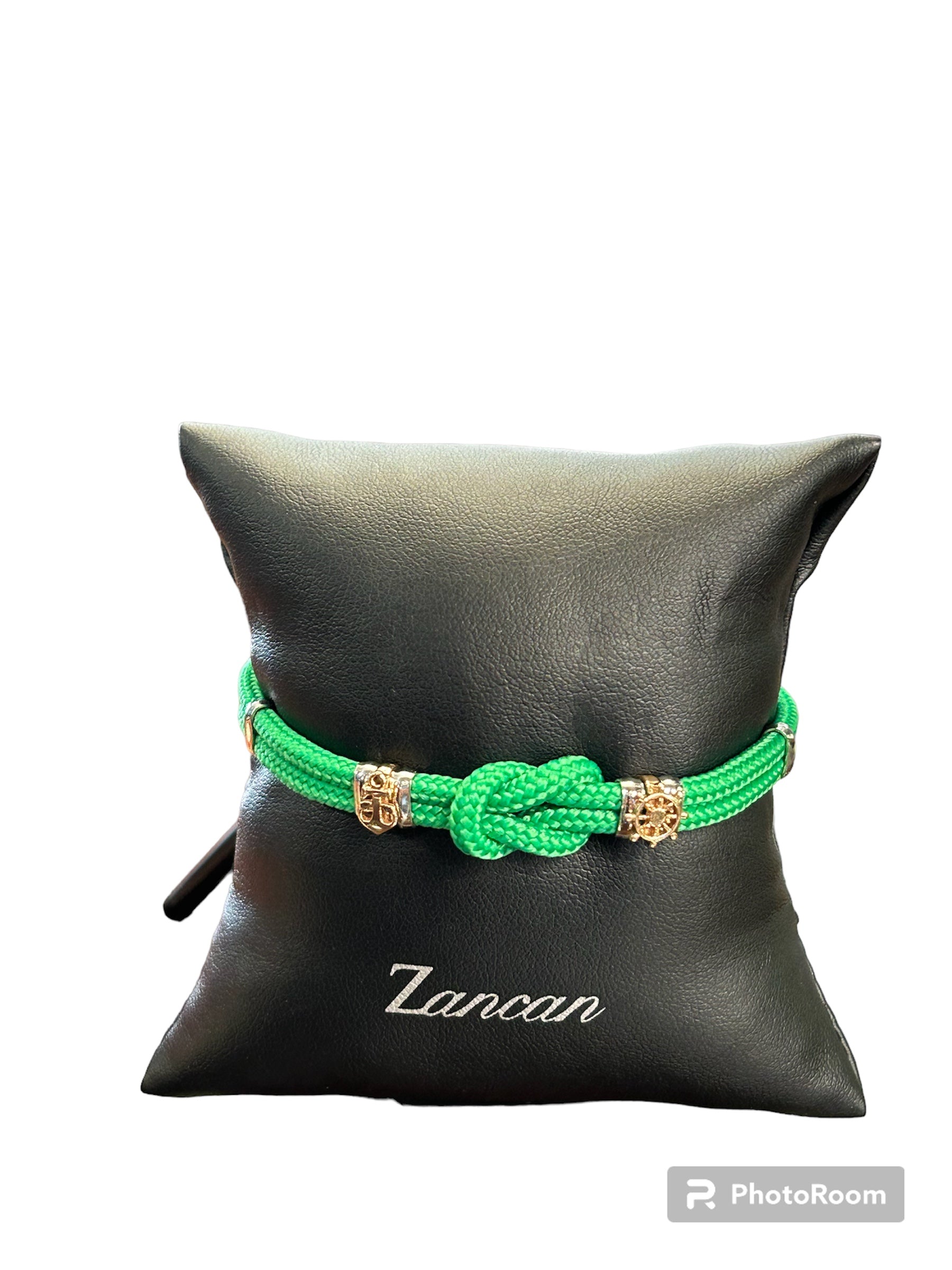 Bracelet pour homme Zancan Regatta en Kevlar vert avec nœud nautique et symboles argentés - ESB276-VE