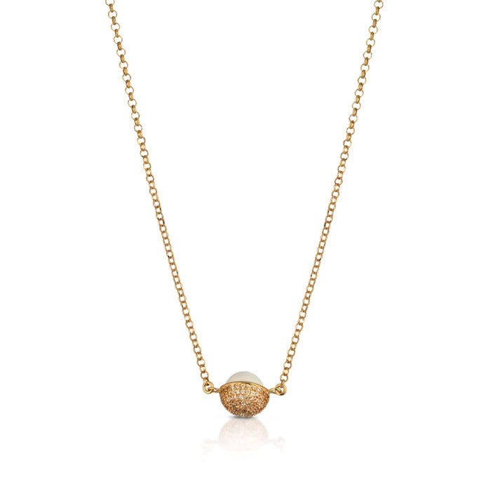 NECKLACE IN GOLDEN SILVER WITH PEARLS AND WHITE ZIRCONIA - PA100G