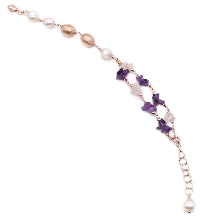 Kolie 925 - Bracelet with amethyst, rose quartz, pearls and silver oval - BR FANO' 11