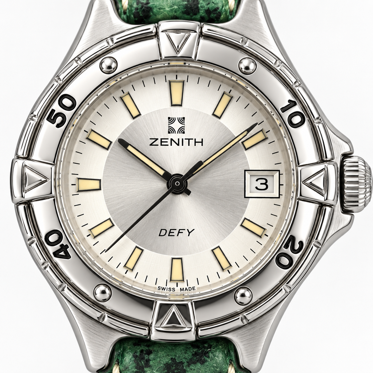 Orologio Zenith da donna, Defy, Acciaio 32 mm — Quarzo, lunetta girevole, quadrante argento, 200 metri — NOS - 2100 146
