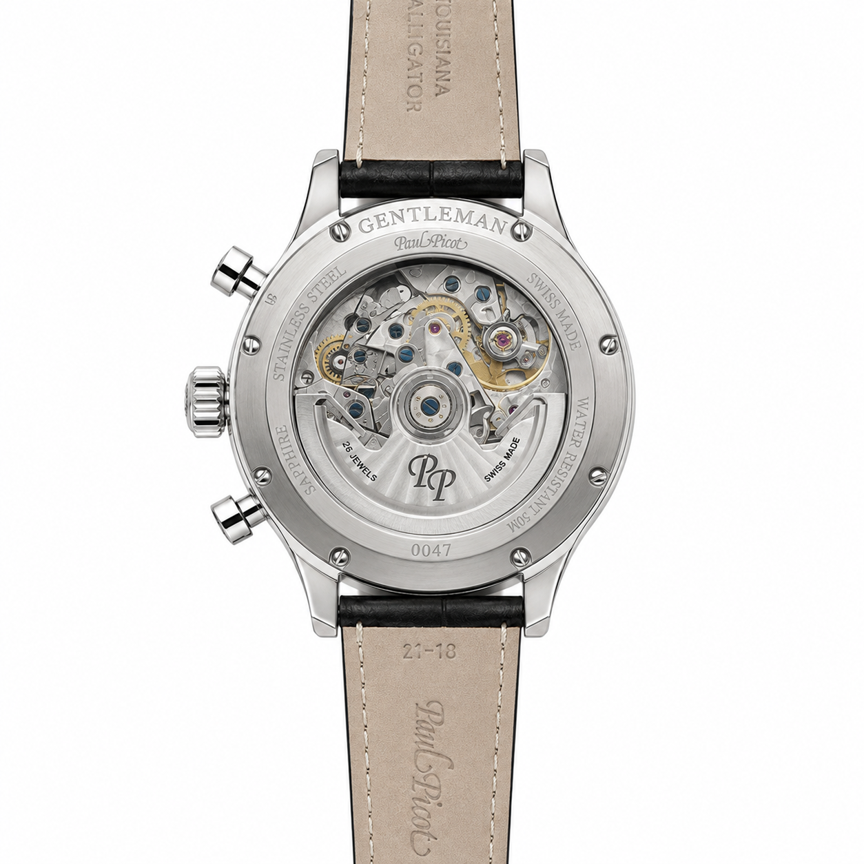 Orologio Paul Picot Gentleman 42 Chronodate — Cronografo automatico — Fondello a vista — NOS con corredo originale, 42mm - 2134QS