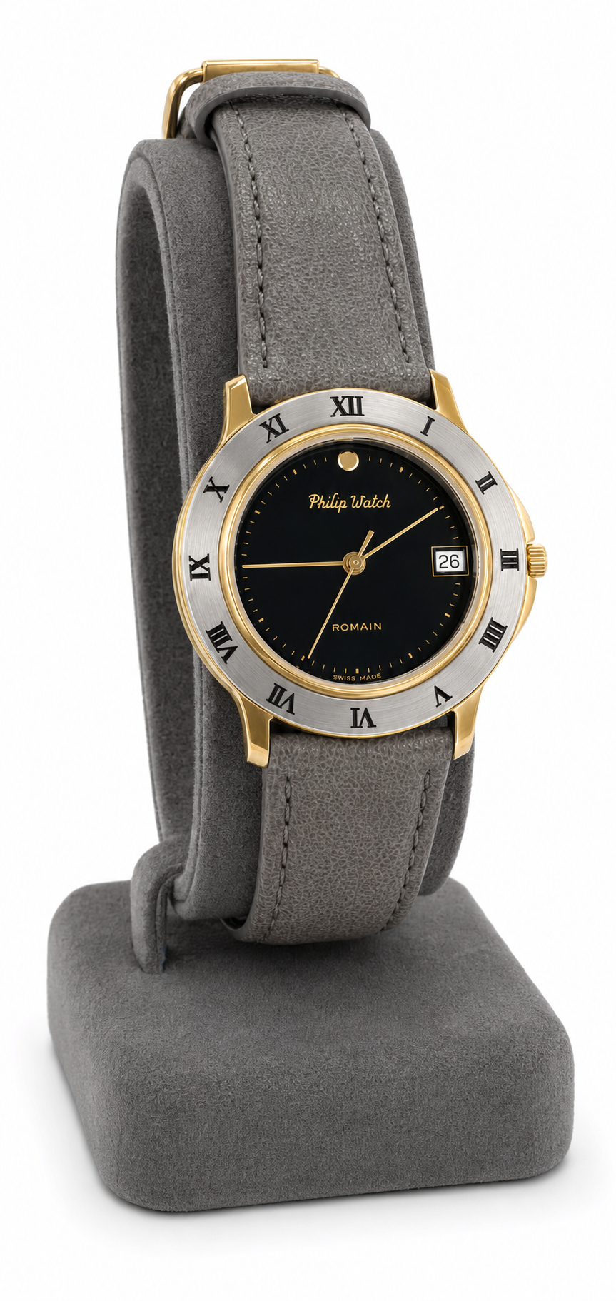 Orologio Philip Watch Vintage, collezione Romain, quadrante nero e movimento quarzo, 34mm - 2145