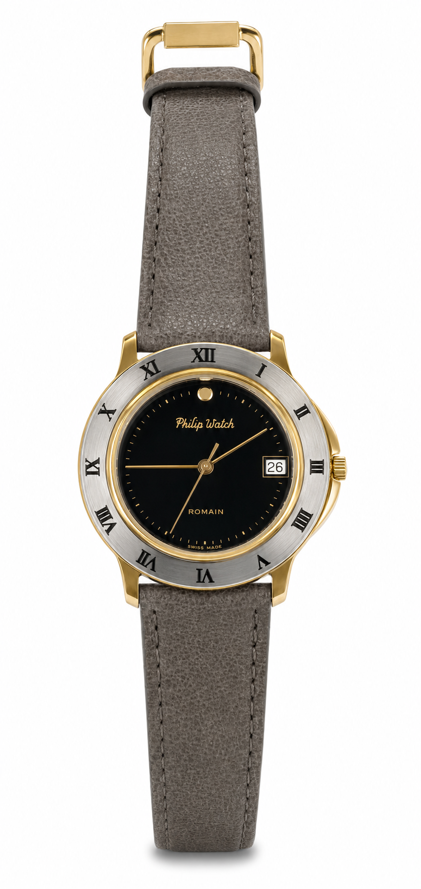 Orologio Philip Watch Vintage, collezione Romain, quadrante nero e movimento quarzo, 34mm - 2145
